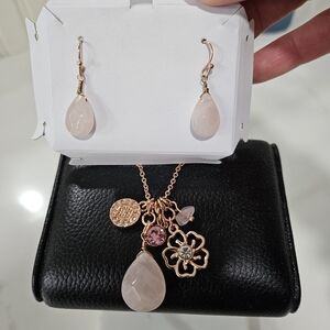 Avon Rose Gold Earrings with Pink Teardrops, New W/box!